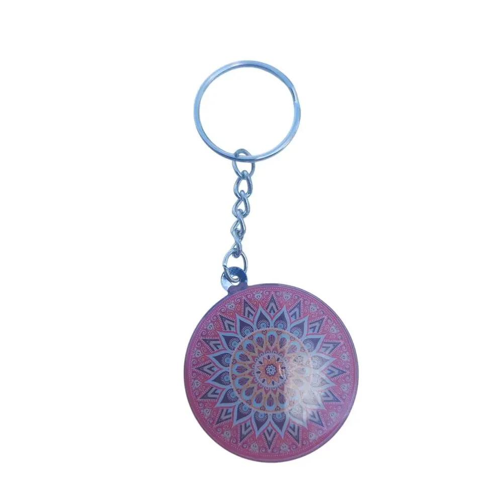 Lot 2 Pink Mandala Keychains Boho Henna Floral Geometric Metal Purse Bag Charms